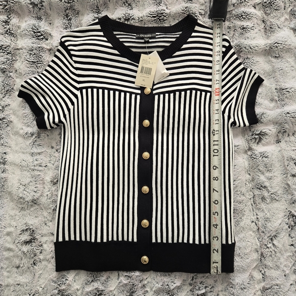 GUESS Black and White Striped Button-Up Top - XL - NWT - Picture 7 of 8